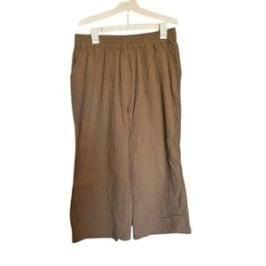ECUPPER‎ Women's XL Beige Cotton Wide Leg Cropped Pants Elastic Waist